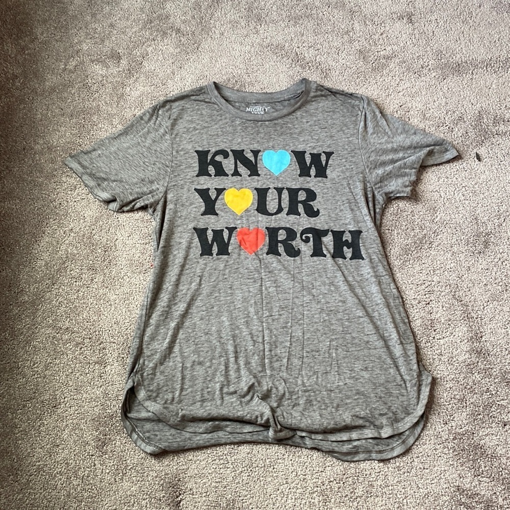 Mighty Fine Know Your Worth Graphic Tee Short Sleeve Casual Top SIZE S